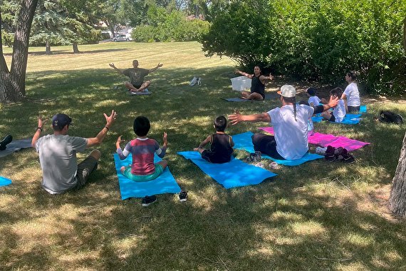 Family doing yoga