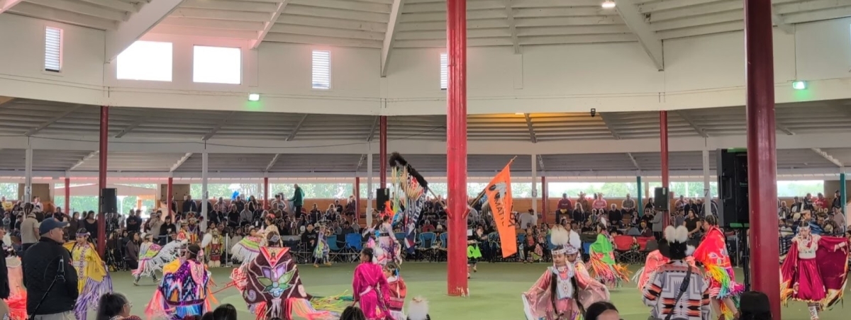 Under the tent at the Onion Lake powwow