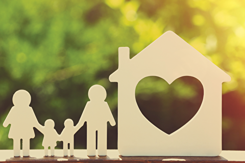 wooden family with home